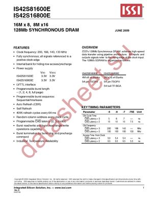 IS42S16800E-75ETL-TR datasheet  